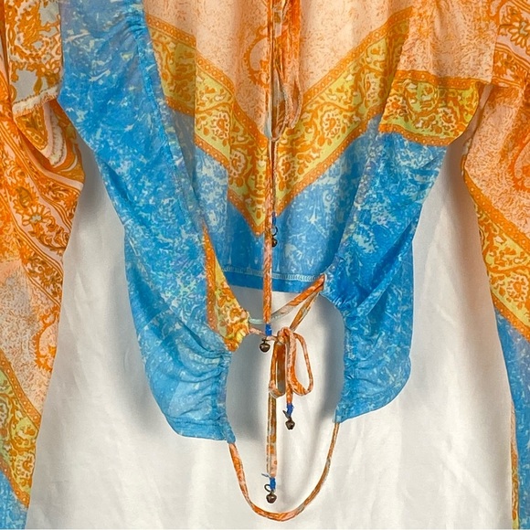 Free People Women's Paisley Boho Long Sleeve Mesh Cropped Open Back Top Size XS - Picture 13 of 16